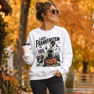 Lady Frankenstein Sweatshirt, Vintage Gothic Beautifully Undead Halloween Sweater — view 5
