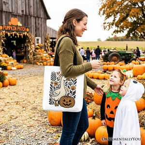 Boho Goose Halloween Pumpkin Tote Bag, Spooky Fall Floral Gift Shopper — view 6