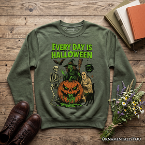 Every Day Is Halloween Sweatshirt, Vintage Pumpkin Witch Spooky Sweater for Eternal Spook Enthusiasts — view 7