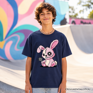 Kids Pink Zombies Bunny Cute T-Shirt, Cute Gothic Youth Halloween Tee — view 6