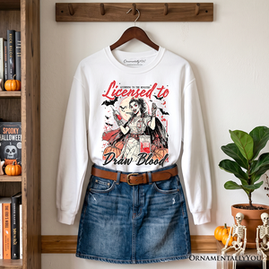 Licensed to Draw Blood Halloween Nurse Sweatshirt, Groovy Sweater for Spooky Season — view 7