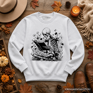 Gothic Reading Skeleton Sweatshirt, Floral Halloween Sweater for Spooky Bookworms — view 6