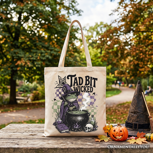 Tad Bit Wicked Frog Witch Tote Bag, Spooky Halloween Cauldron Gift Shopper — view 4