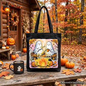 Cozy Campfire Ghosts Tote Bag, Fall Halloween Pumpkin Gift Shopper — view 6