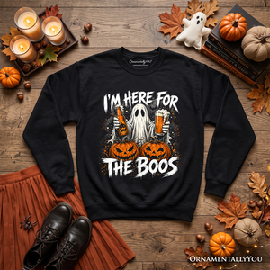 I'm Here for the Boos Ghost Sweatshirt, Funny Halloween Beer Pumpkin Sweater — view 6