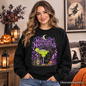 Midnight Margaritas Black Cat Halloween Sweatshirt, Witchy Cocktail Sweater for Spooky Season — view 6