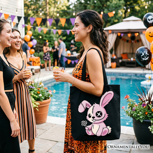 Pink Zombies Bunny Cute Tote Bag, Cute Gothic Halloween Gift Shopper — view 6