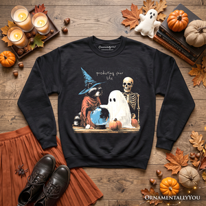 Predicting Your Life Witch Racoon Sweatshirt, Vintage Halloween Ghost Skeleton Fortune Teller Sweater — view 6