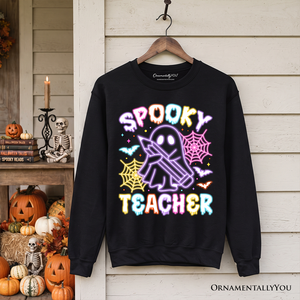 Spooky Teacher Neon Ghost Sweatshirt, Retro Halloween Sweater for Educators — view 6