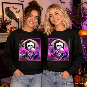 Synthwave 80's Styled Edgar Allan Poe Horror Sweatshirt, Vaperwave Classic Retro Neon Halloween Sweater — view 5