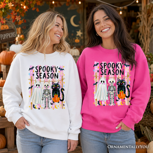 Spooky Season Ghost Skeleton Cat Sweatshirt, Colorful Halloween Costume Sweater — view 6