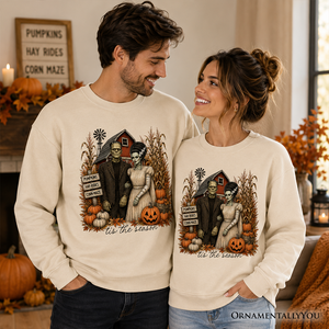 Frankenstein Couple Pumpkin Patch Sweatshirt, Vintage Halloween Fall Festival Sweater — view 6