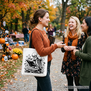 Gothic Reading Skeleton Tote Bag, Floral Halloween Gift Shopper for Spooky Bookworms — view 6