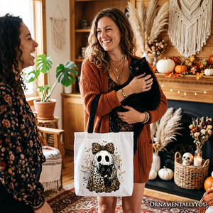 Leopard Bow Ghost with Black Cat Tote Bag, Spooky Halloween Spider Web Gift Shopper — view 6