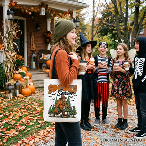 Spooky Season Bigfoot Tote Bag, Halloween Sasquatch Pumpkin Gift Shopper — view 6