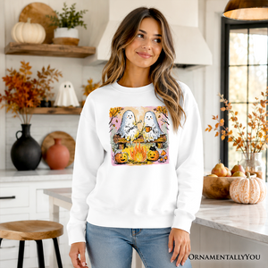 Cozy Campfire Ghosts Sweatshirt, Fall Halloween Pumpkin Sweater — view 6