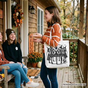 Girls Will Be Girls Tote Bag, Witchy Halloween Gift Shopper for Empowered Women — view 6