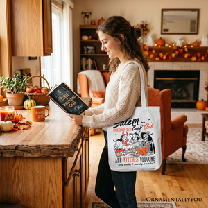 Salem Book Club Witches Tote Bag, Spooky Halloween Reading Girl Gift Shopper — view 6