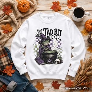 Tad Bit Wicked Frog Witch Sweatshirt, Spooky Halloween Cauldron Sweater — view 6