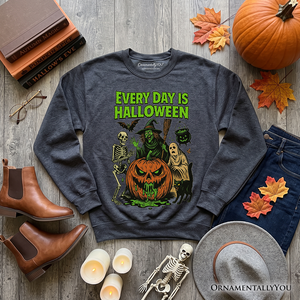 Every Day Is Halloween Sweatshirt, Vintage Pumpkin Witch Spooky Sweater for Eternal Spook Enthusiasts — view 8