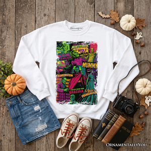 Horror Comic Classic Monsters Sweatshirt, Vintage Scary Halloween Sweater — view 8