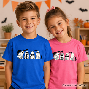 Kids Ghosts and Cats Spooky T-Shirt, Whimsical Halloween Tee for Youth — view 7