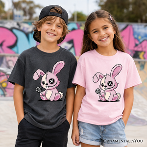 Kids Pink Zombies Bunny Cute T-Shirt, Cute Gothic Youth Halloween Tee — view 7