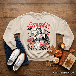 Licensed to Draw Blood Halloween Nurse Sweatshirt, Groovy Sweater for Spooky Season — view 8