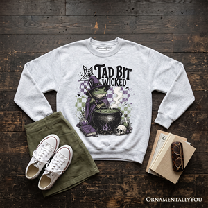 Tad Bit Wicked Frog Witch Sweatshirt, Spooky Halloween Cauldron Sweater — view 7