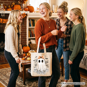 Coquette Ghost Tote Bag, Cute Halloween Gift Shopper for Girly Ghouls — view 7