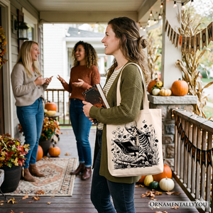 Gothic Reading Skeleton Tote Bag, Floral Halloween Gift Shopper for Spooky Bookworms — view 7