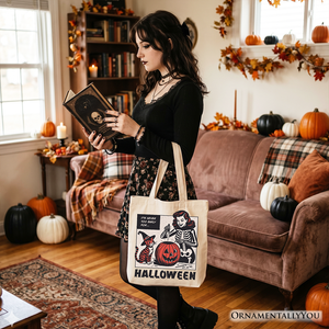It's Never Too Early for Halloween Tote Bag, Funny Retro Gift Shopper for Sassy Women — view 7