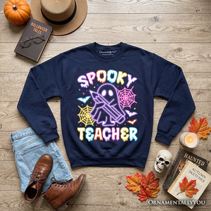Spooky Teacher Neon Ghost Sweatshirt, Retro Halloween Sweater for Educators — view 7