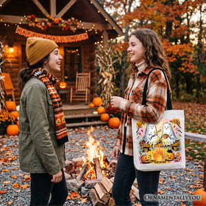 Cozy Campfire Ghosts Tote Bag, Fall Halloween Pumpkin Gift Shopper — view 7
