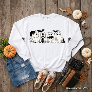Ghosts and Cats Spooky Sweatshirt, Whimsical Halloween Sweater for Cozy Autumn Season — view 7