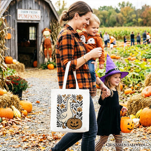 Boho Goose Halloween Pumpkin Tote Bag, Spooky Fall Floral Gift Shopper — view 8