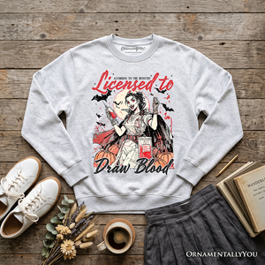 Licensed to Draw Blood Halloween Nurse Sweatshirt, Groovy Sweater for Spooky Season — view 9