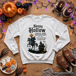 Headless Horseman Sleepy Hollow Halloween Light Sweatshirt, Dead and Breakfast Retro Sweater — view 8