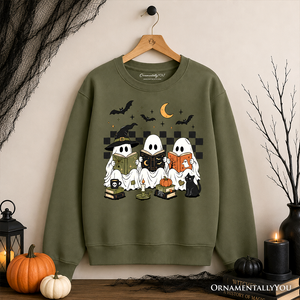Bookish Ghosts Reading Sweatshirt, Checkered Halloween Witch Cat Sweater — view 8
