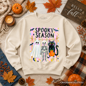 Spooky Season Ghost Skeleton Cat Sweatshirt, Colorful Halloween Costume Sweater — view 8