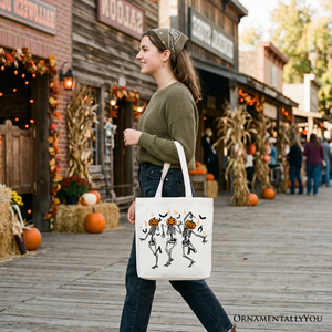 Dancing Skeletons with Pumpkin Head Tote Bag, Dry Bones Come Alive Halloween Fun Gift Shopper — view 8