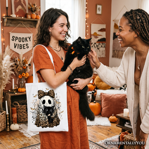 Leopard Bow Ghost with Black Cat Tote Bag, Spooky Halloween Spider Web Gift Shopper — view 8