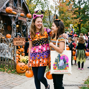 Mentally I Am Here Ghost Tote Bag, Pink Bow Haunted House Halloween Gift Shopper — view 8