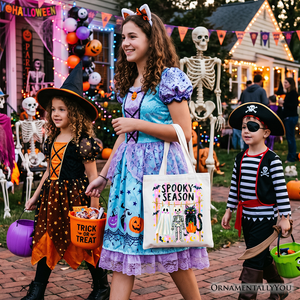 Spooky Season Ghost Skeleton Cat Tote Bag, Colorful Halloween Costume Gift Shopper — view 8