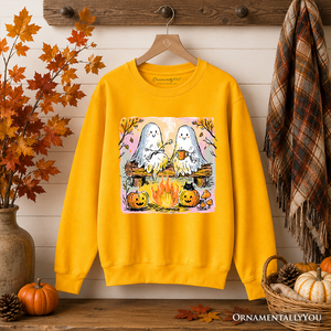 Cozy Campfire Ghosts Sweatshirt, Fall Halloween Pumpkin Sweater — view 9