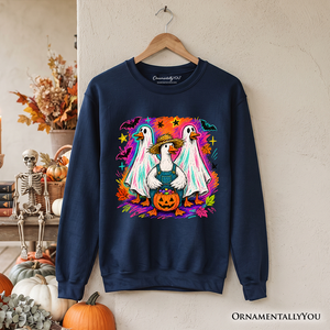 Trick or Treat Geese Sweatshirt, Colorful Halloween Ghost Costume Sweater — view 9