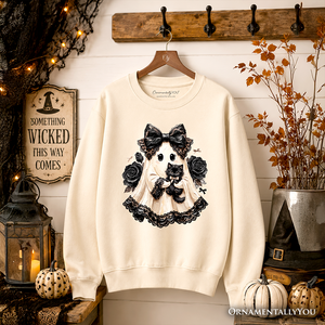 Gothic Ghost with Black Cat Sweatshirt, Black Rose Coquette Halloween Sweater — view 9
