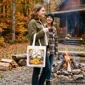 Cozy Campfire Ghosts Tote Bag, Fall Halloween Pumpkin Gift Shopper — view 9