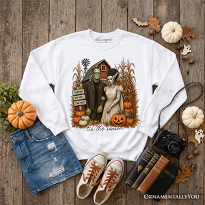 Frankenstein Couple Pumpkin Patch Sweatshirt, Vintage Halloween Fall Festival Sweater — view 9