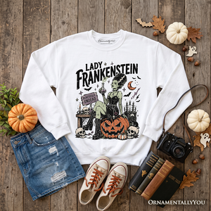 Lady Frankenstein Sweatshirt, Vintage Gothic Beautifully Undead Halloween Sweater — view 9